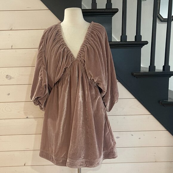 Free People Portia Lantern Sleeve Velvet Mini Dress in Winter Bloom NWT  Size - Picture 6 of 13